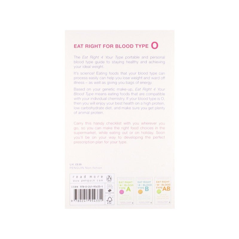 Eat Right 4 Blood Type O - Individual Food, Drink and Supplement lists paperback