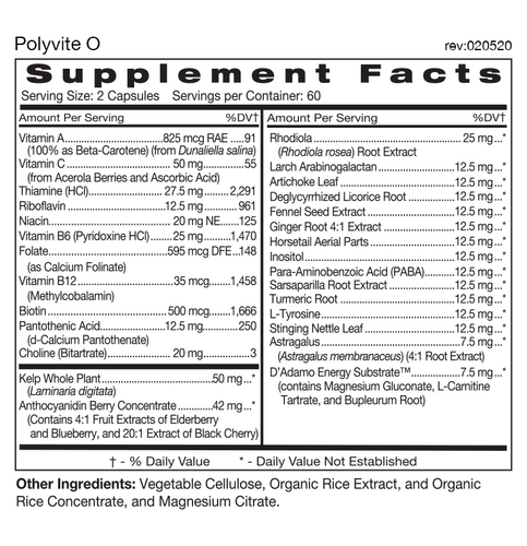 Polyvite - Personalised Multi-Vitamin (Blood Group O) 120 Veggiecaps